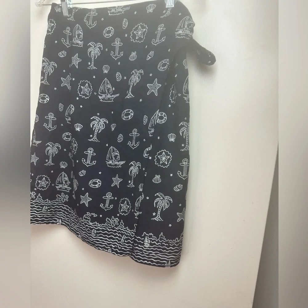 Breeches Navy Blue Nautical Beach Palm Tree Anchor Vintage Vacation Wrap Skirt S